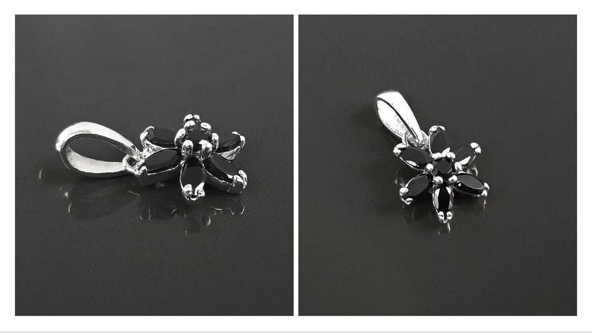 Black Classic Flower Stud Earrings, Sterling Silver Dainty Flowers Earrings, Black Cubic Zircons, Tiny Floral Flower jewelry, Gift for her