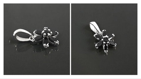 Black Classic Flower Stud Earrings, Sterling Silver Dainty Flowers Earrings, Black Cubic Zircons, Tiny Floral Flower jewelry, Gift for her