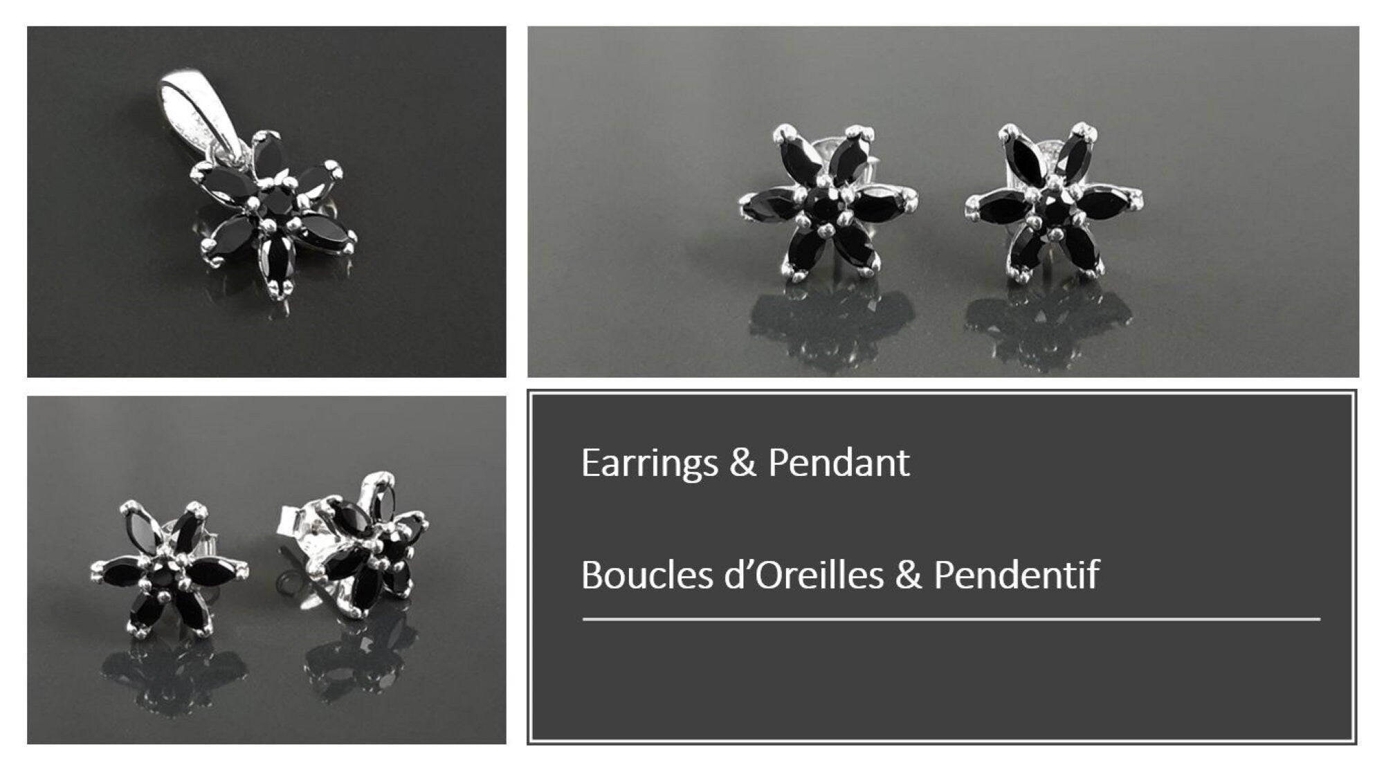 Black Classic Flower Stud Earrings, Sterling Silver Dainty Flowers Earrings, Black Cubic Zircons, Tiny Floral Flower jewelry, Gift for her