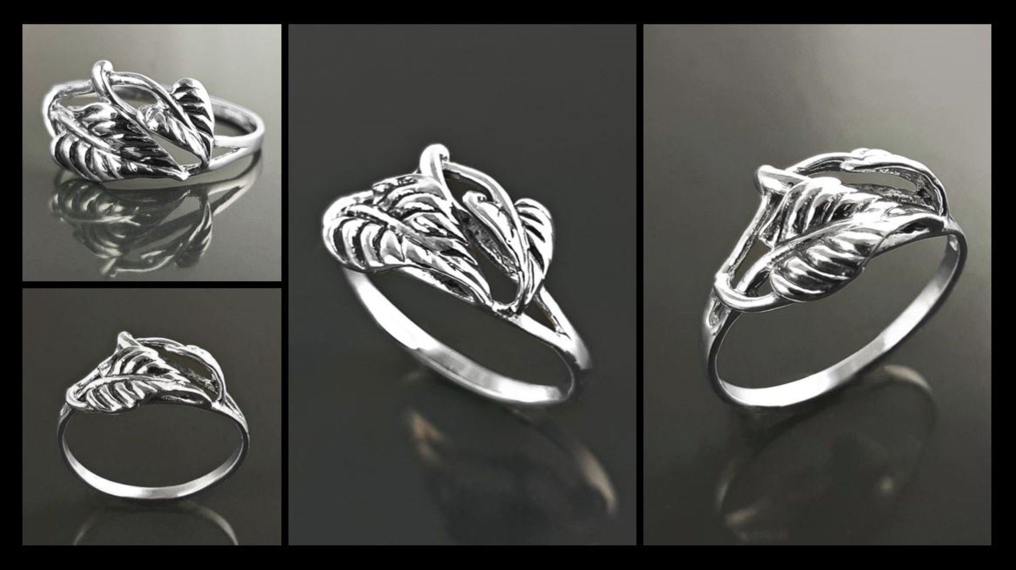 Leaf Ring, Sterling Silver, Plant Ring, Filigree Branch, Open Work Ring, Skeleton Leaves Veins Ring