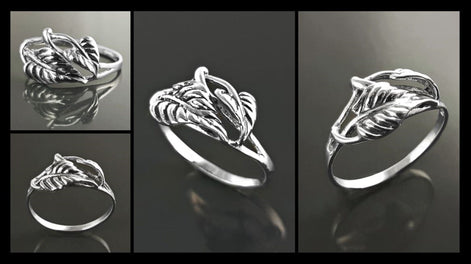 Leaf Ring, Sterling Silver, Plant Ring, Filigree Branch, Open Work Ring, Skeleton Leaves Veins Ring