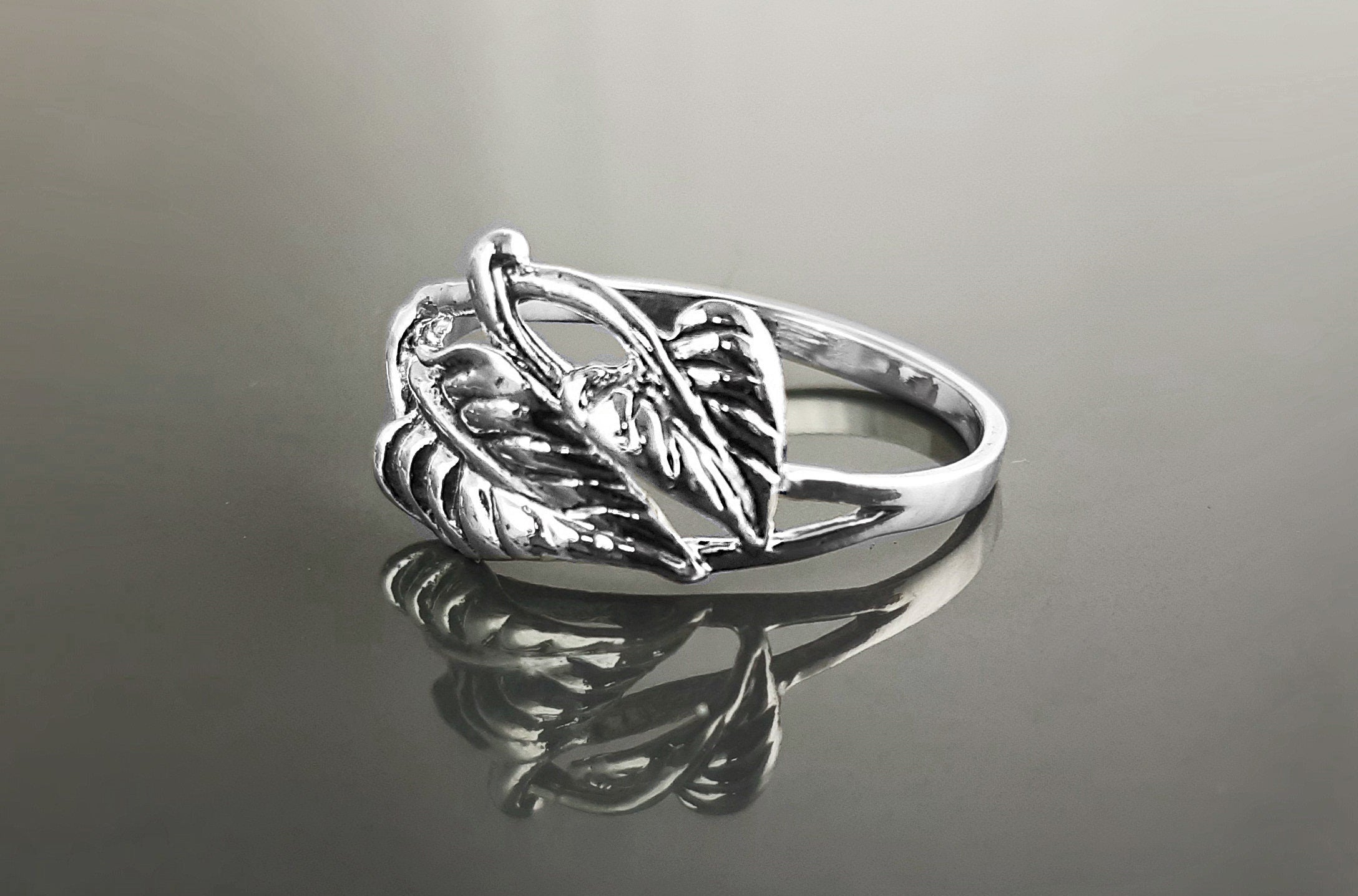 Leaf Ring, Sterling Silver, Plant Ring, Filigree Branch, Open Work Ring, Skeleton Leaves Veins Ring
