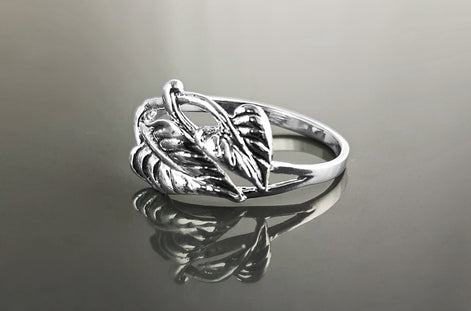 Leaf Ring, Sterling Silver, Plant Ring, Filigree Branch, Open Work Ring, Skeleton Leaves Veins Ring