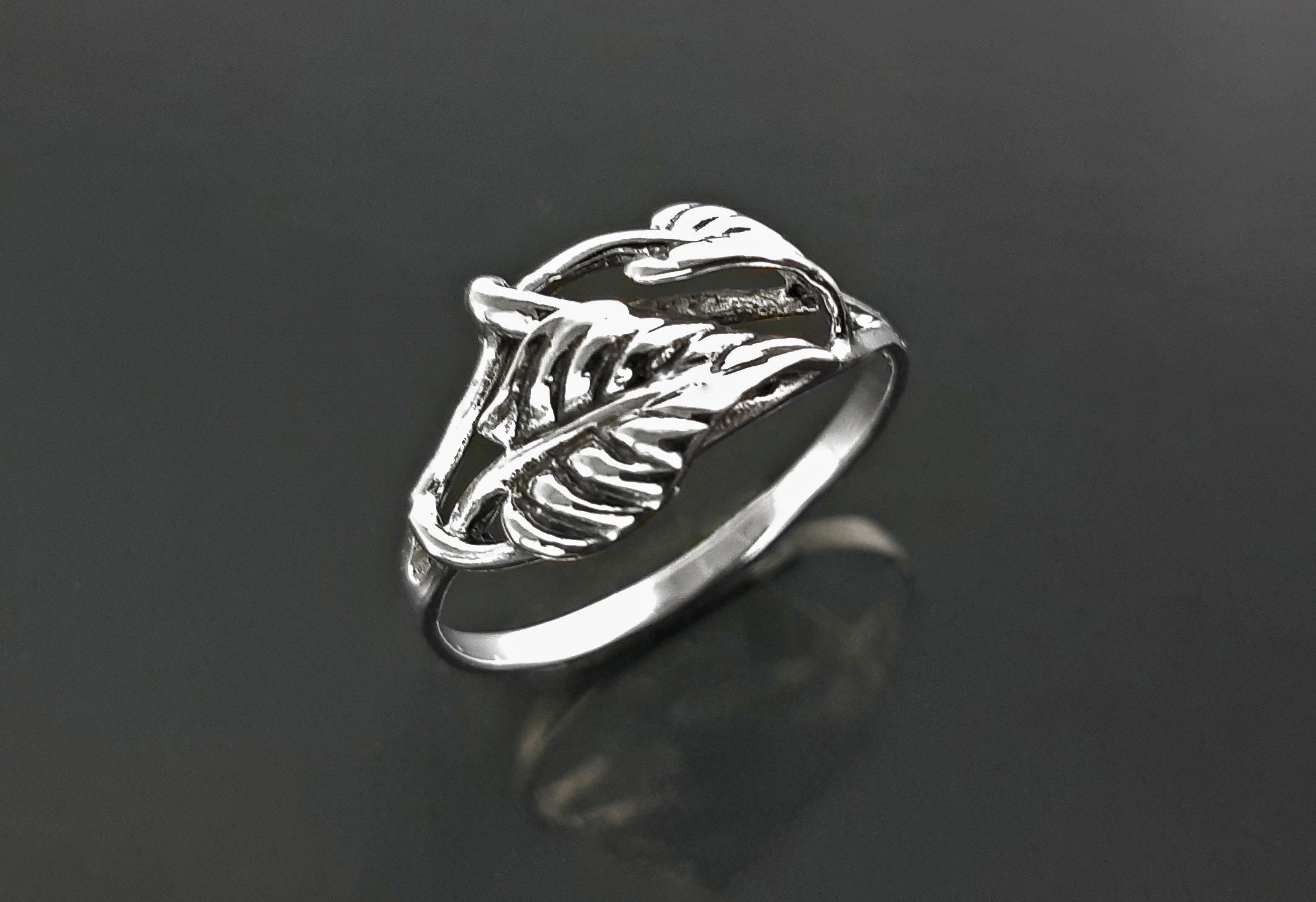 Leaf Ring, Sterling Silver, Plant Ring, Filigree Branch, Open Work Ring, Skeleton Leaves Veins Ring