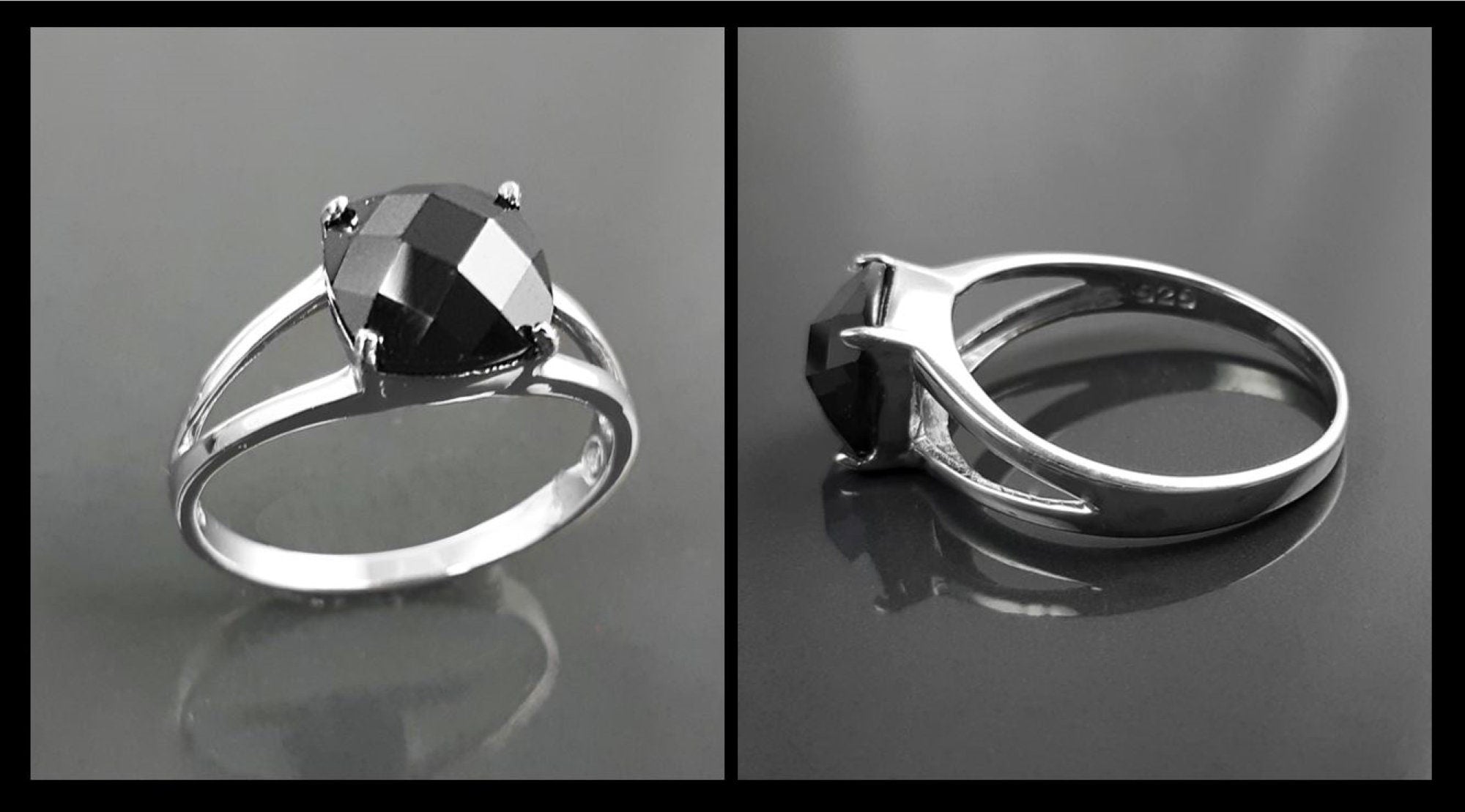 Square Stone Ring, Sterling Silver, Black Color (CZ) Ring, Modern Ring, Engagement Jewelry, Prongs setting, Solitaire Black 925 Ring.