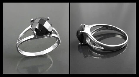 Square Stone Ring, Sterling Silver, Black Color (CZ) Ring, Modern Ring, Engagement Jewelry, Prongs setting, Solitaire Black 925 Ring.