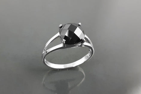 Square Stone Ring, Sterling Silver, Black Color (CZ) Ring, Modern Ring, Engagement Jewelry, Prongs setting, Solitaire Black 925 Ring.