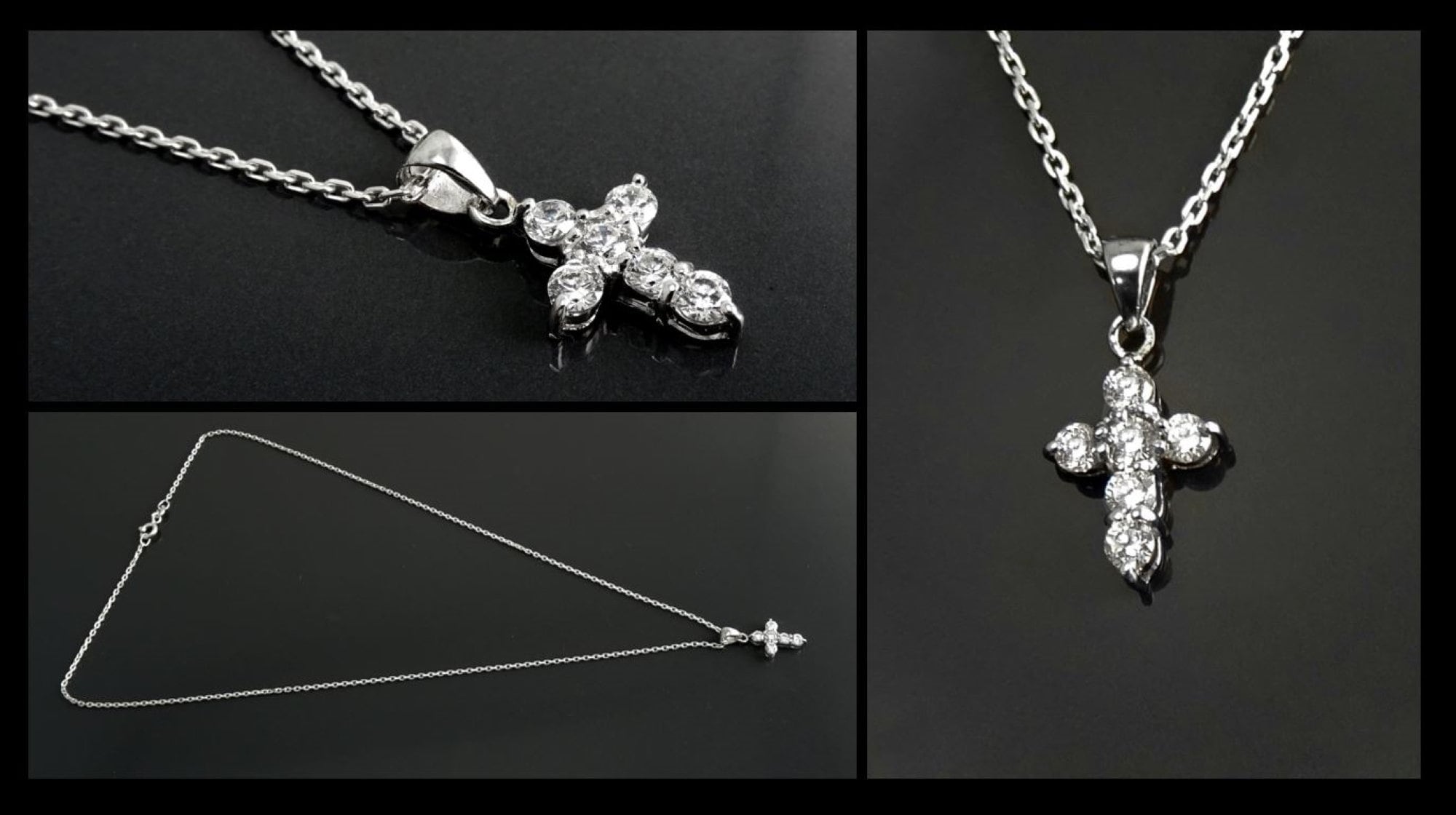 Sterling Silver Cross Pendant, CZ Stones, Dainty Christian Jewelry