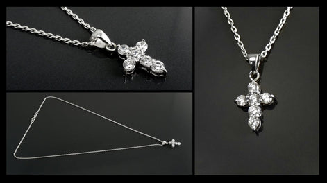 Sterling Silver Cross Pendant, CZ Stones, Dainty Christian Jewelry