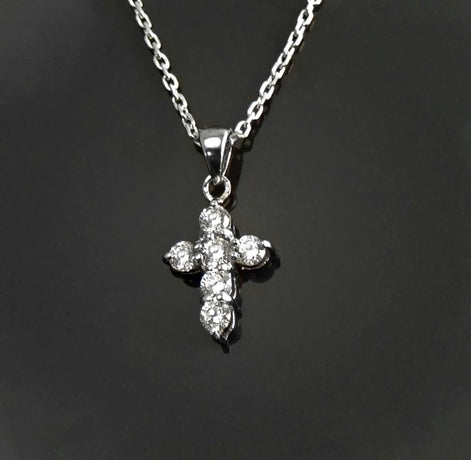 Sterling Silver Cross Pendant, CZ Stones, Dainty Christian Jewelry