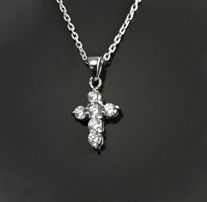 Sterling Silver Cross Pendant, CZ Stones, Dainty Christian Jewelry