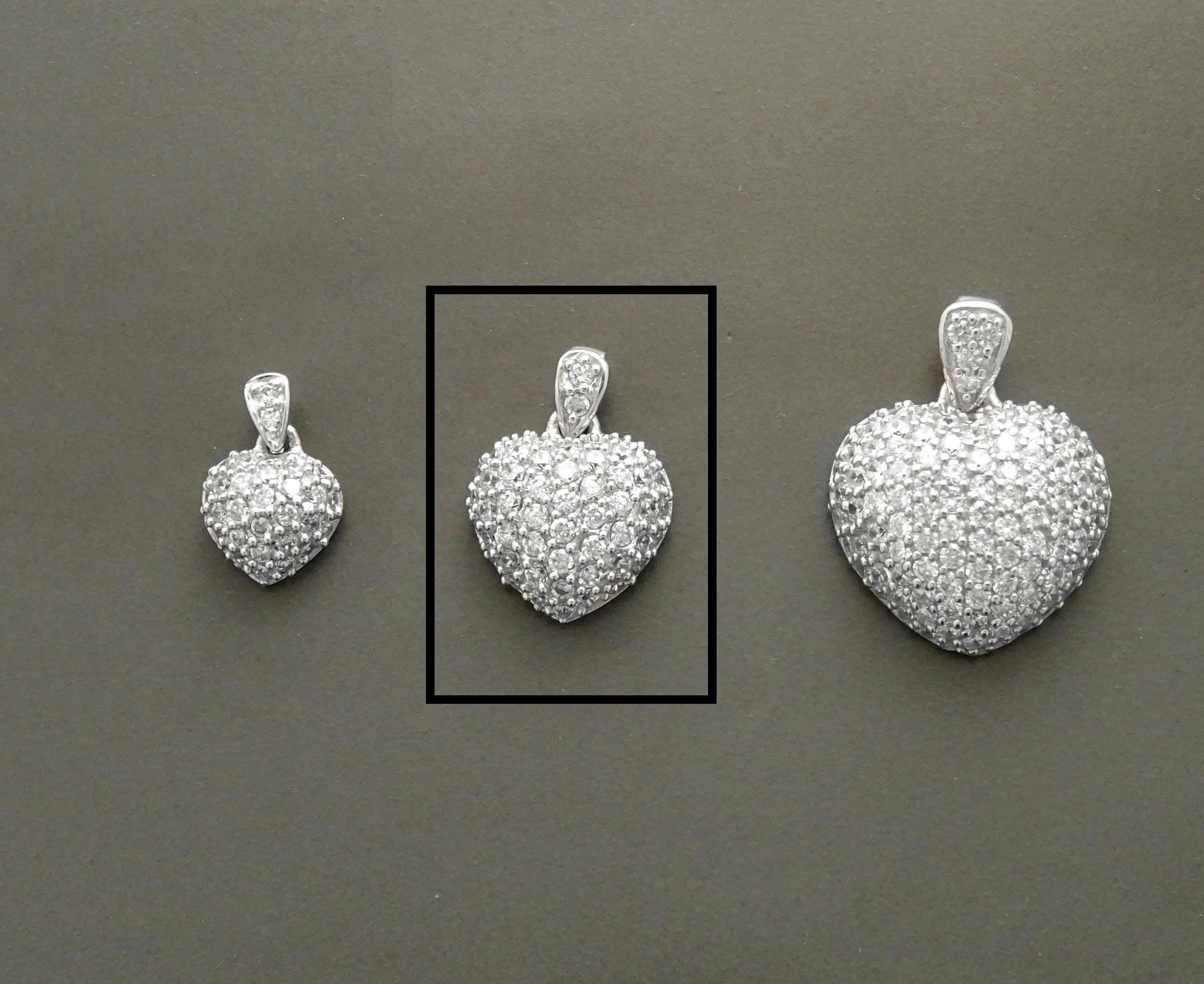 Sterling Silver Pave Heart Necklace • Cz Stones Pendant • Lovers Jewelry • Size M