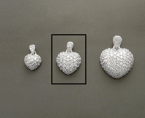 Sterling Silver Pave Heart Necklace • Cz Stones Pendant • Lovers Jewelry • Size M