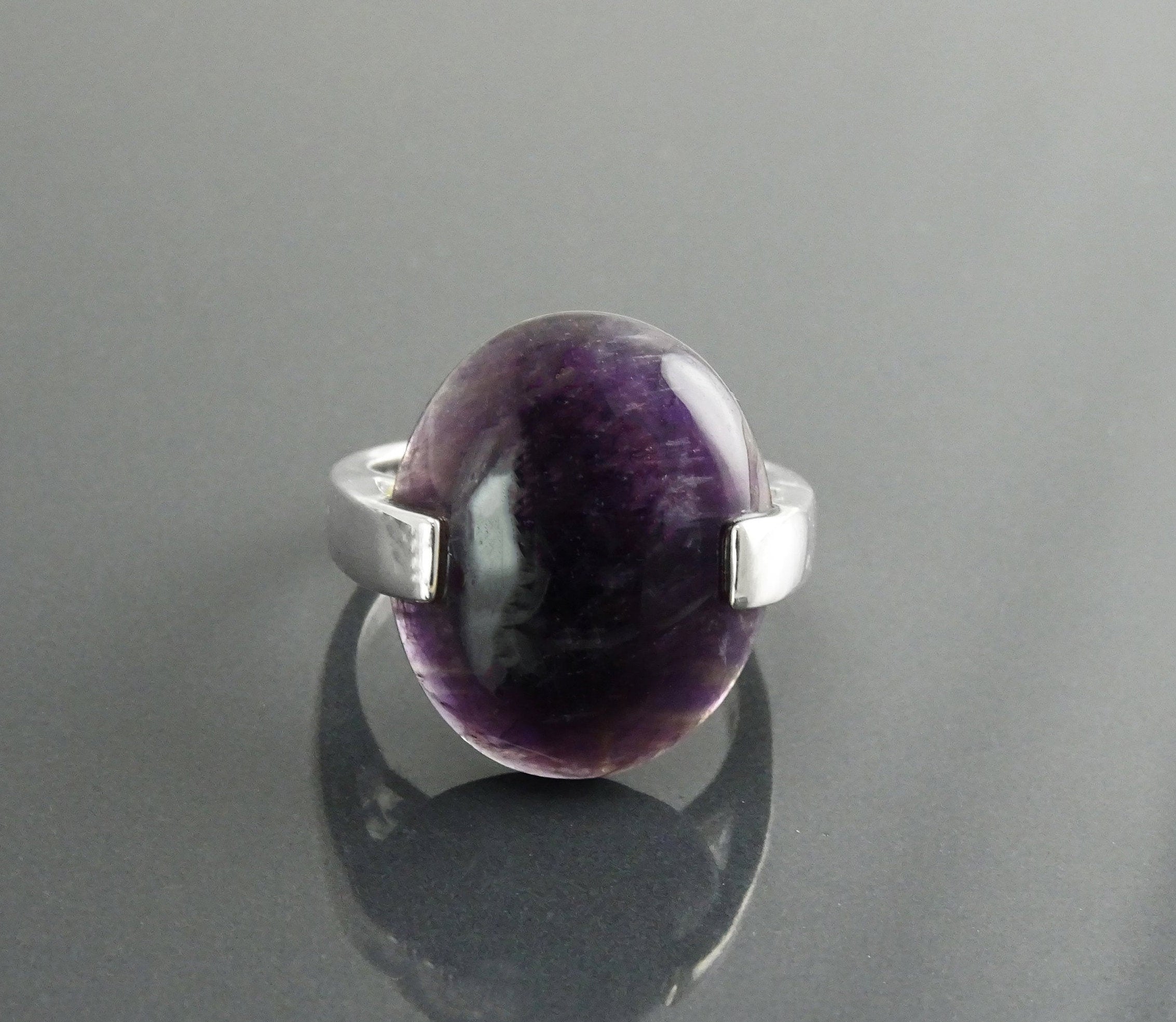 Genuine Amethyst Ring - Sterling Silver - Geometric Ring - Oval Shape - Designer Ring - Modern Ring - Minimalist Ring - Everyday - Purple