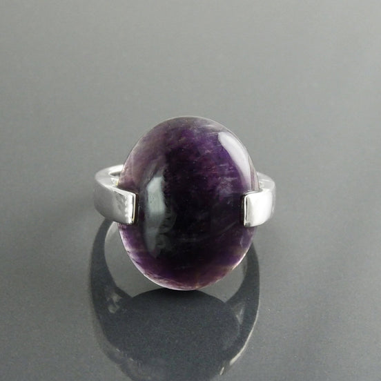Genuine Amethyst Ring - Sterling Silver - Geometric Ring - Oval Shape - Designer Ring - Modern Ring - Minimalist Ring - Everyday - Purple