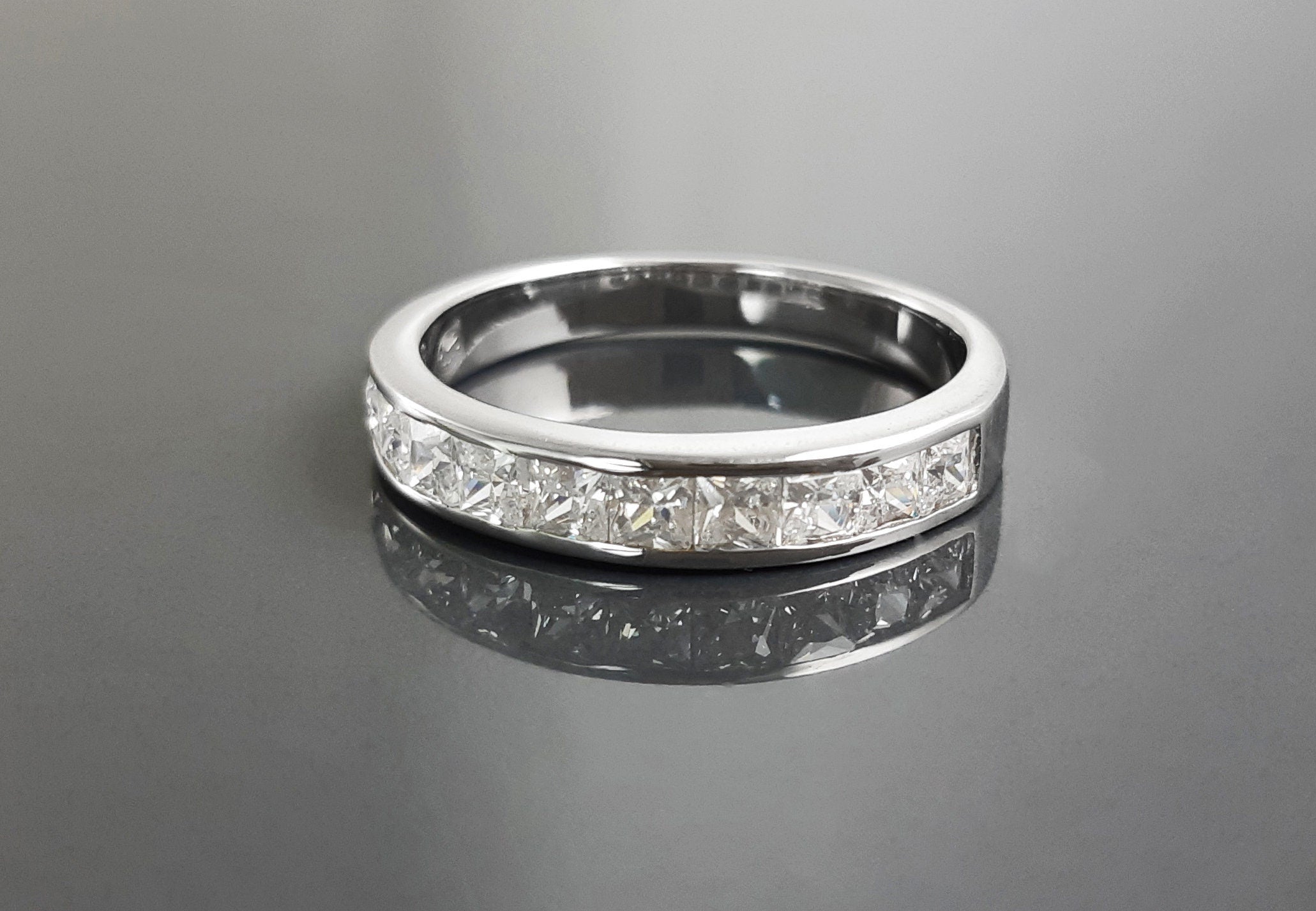 Half Eternity Ring, Third Eternity Band, White Clear Stones (Cz), Modern Eternity Band, square stones Eternity Band