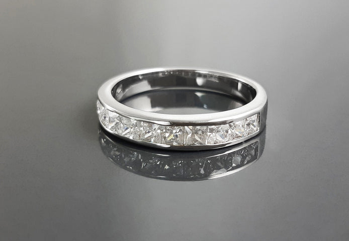 Half Eternity Ring, Third Eternity Band, White Clear Stones (Cz), Modern Eternity Band, square stones Eternity Band