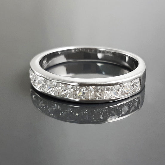 Half Eternity Ring, Third Eternity Band, White Clear Stones (Cz), Modern Eternity Band, square stones Eternity Band