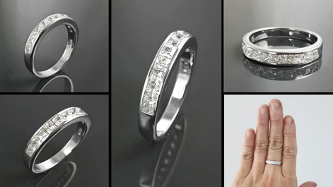 Half Eternity Ring, Third Eternity Band, White Clear Stones (Cz), Modern Eternity Band, square stones Eternity Band