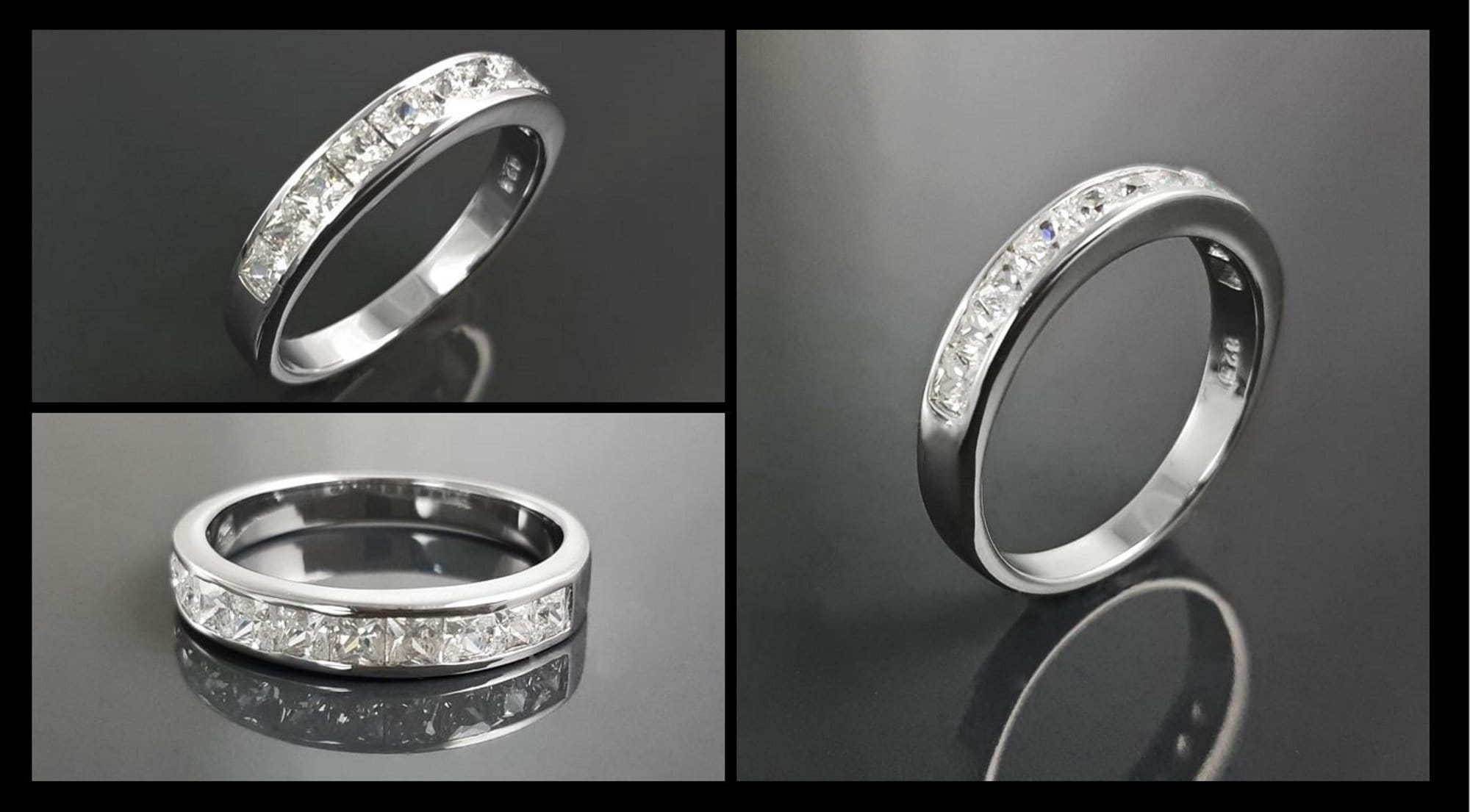 Half Eternity Ring, Third Eternity Band, White Clear Stones (Cz), Modern Eternity Band, square stones Eternity Band