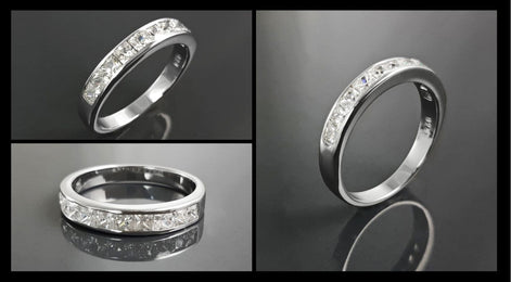 Half Eternity Ring, Third Eternity Band, White Clear Stones (Cz), Modern Eternity Band, square stones Eternity Band
