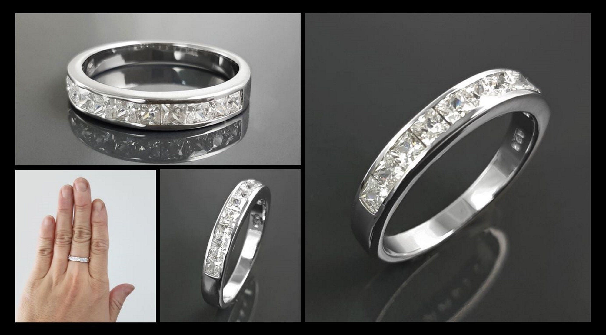 Half Eternity Ring, Third Eternity Band, White Clear Stones (Cz), Modern Eternity Band, square stones Eternity Band