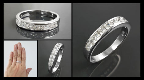 Half Eternity Ring, Third Eternity Band, White Clear Stones (Cz), Modern Eternity Band, square stones Eternity Band