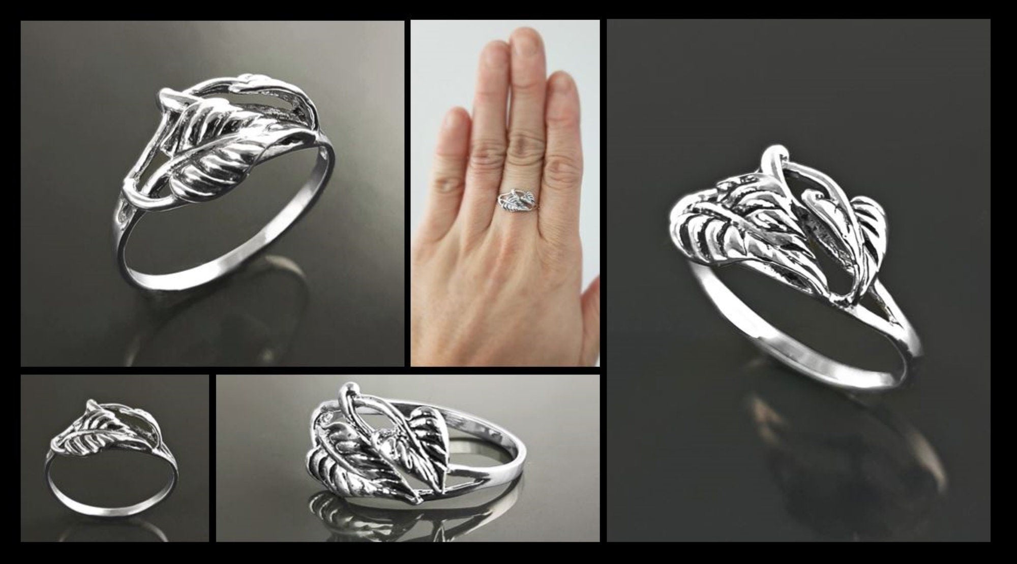 Leaf Ring, Sterling Silver, Plant Ring, Filigree Branch, Open Work Ring, Skeleton Leaves Veins Ring
