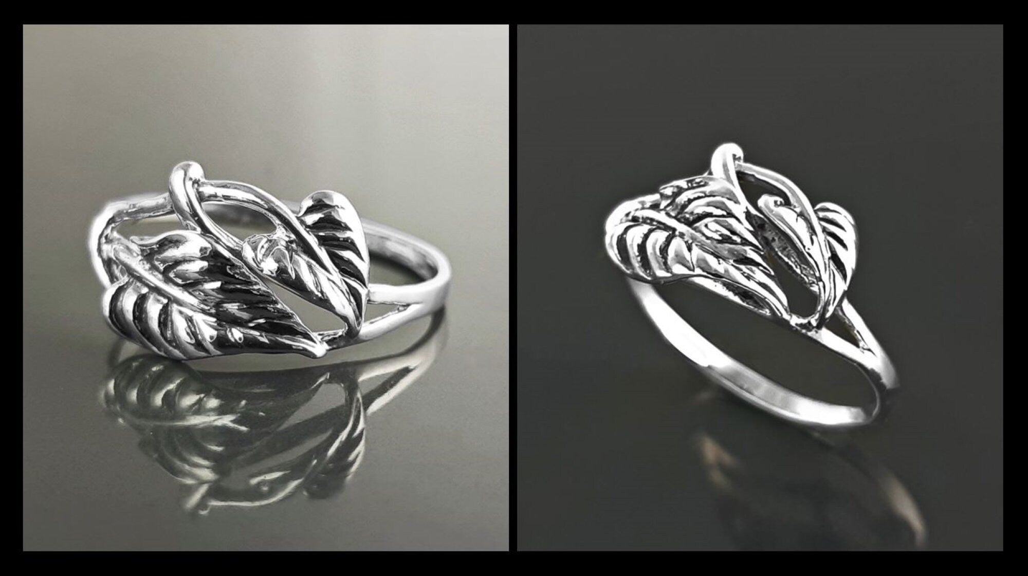 Leaf Ring, Sterling Silver, Plant Ring, Filigree Branch, Open Work Ring, Skeleton Leaves Veins Ring