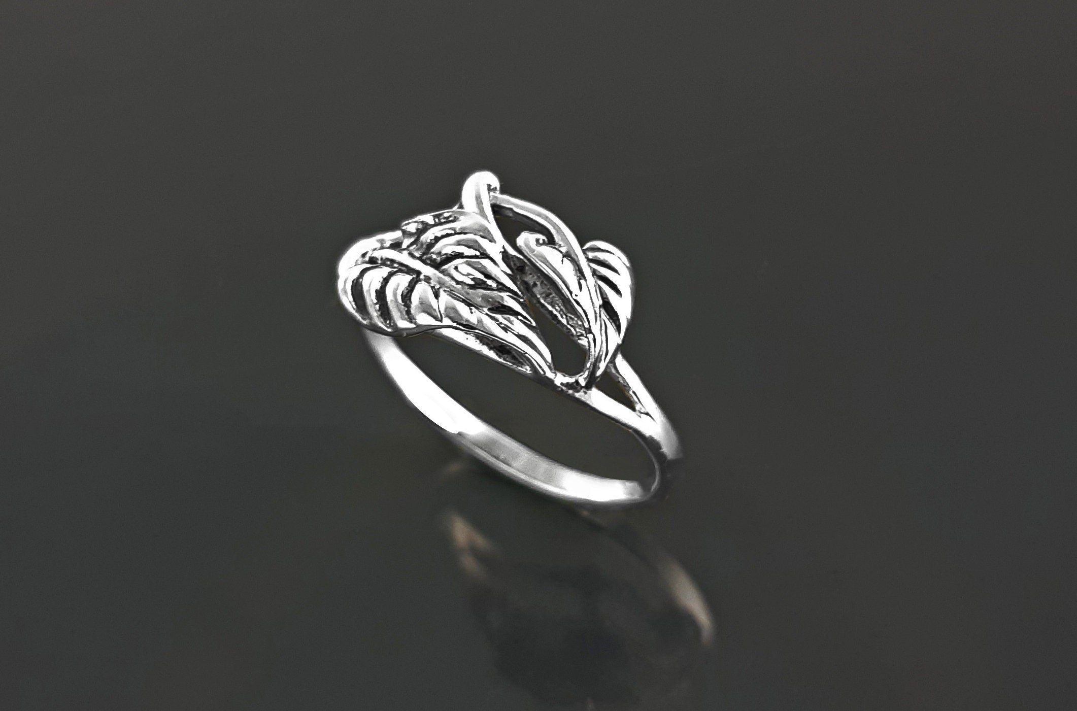 Leaf Ring, Sterling Silver, Plant Ring, Filigree Branch, Open Work Ring, Skeleton Leaves Veins Ring