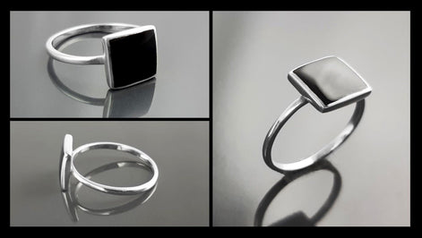 Black Onyx Ring, Stacking Ring 925 Sterling Ring - Square Ring - Minimalist Ring - Affordable Ring - Black Stone Ring - Dainty Silver Ring.