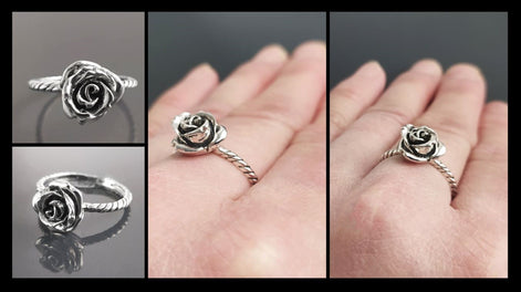 Rose Blossom Ring, Sterling Silver, Romantic Rose Flower, Engagement Ring, Handmade Rosebud Ring, Promise Jewelry, Valentine's Day Gifts