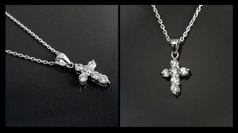 Sterling Silver Cross Pendant, CZ Stones, Dainty Christian Jewelry