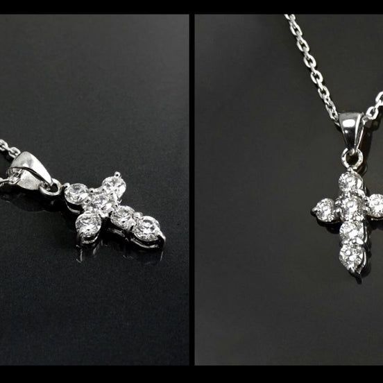 Sterling Silver Cross Pendant, CZ Stones, Dainty Christian Jewelry