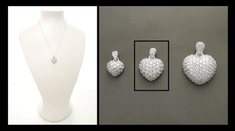 Sterling Silver Pave Heart Necklace • Cz Stones Pendant • Lovers Jewelry • Size M