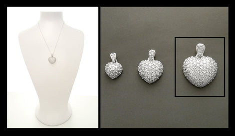 Forever Pave Diamond Heart Necklace by KRAMIKE • Love Necklace for Girlfriend • Perfect Gift for Wife • Sterling Silver • Size L • KP003
