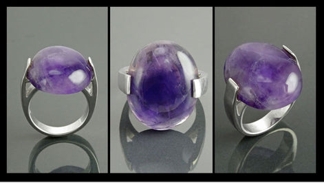 Genuine Amethyst Ring - Sterling Silver - Geometric Ring - Oval Shape - Designer Ring - Modern Ring - Minimalist Ring - Everyday - Purple