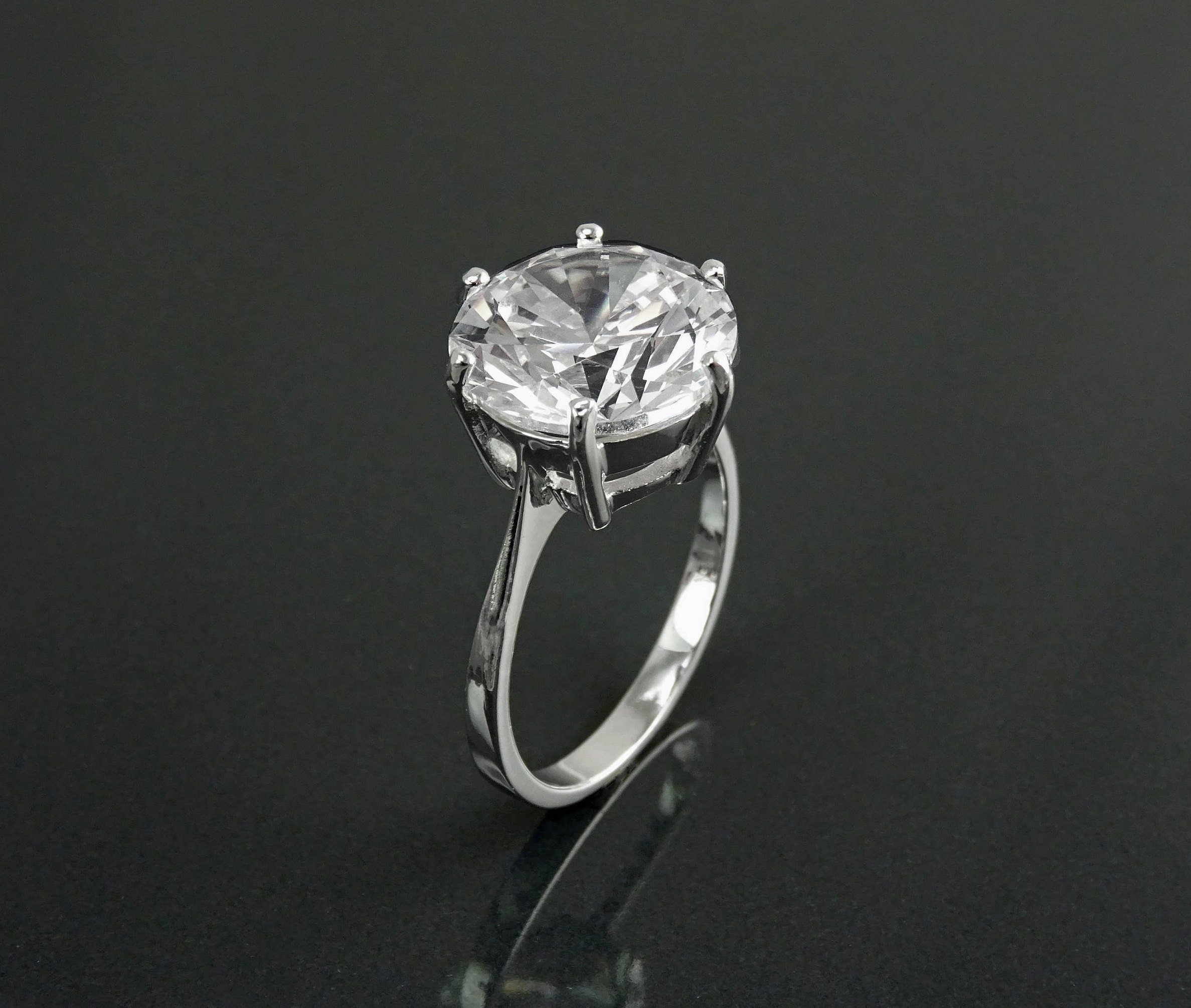 Oversize Solitaire Diamond Ring by KRAMIKE • 12mm - 6ct • Sterling Silver • Round Stone • Bridal gift • Engagement Promise Jewelry • KR188