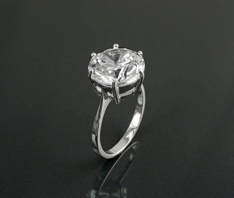 Oversize Solitaire Diamond Ring by KRAMIKE • 12mm - 6ct • Sterling Silver • Round Stone • Bridal gift • Engagement Promise Jewelry • KR188