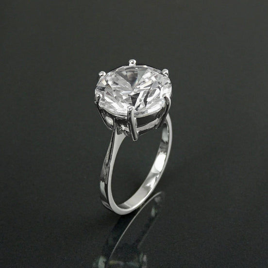 Oversize Solitaire Diamond Ring by KRAMIKE • 12mm - 6ct • Sterling Silver • Round Stone • Bridal gift • Engagement Promise Jewelry • KR188