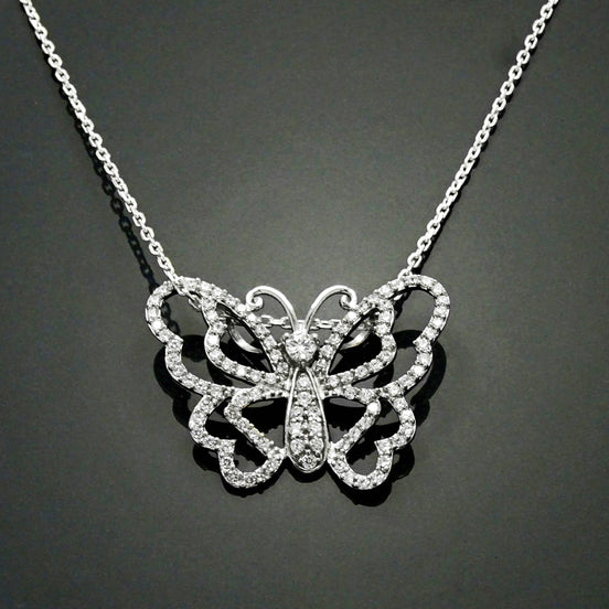 Sterling Silver Butterfly Necklace, Paved Brilliant CZ Wings, Nature Charm Jewelry