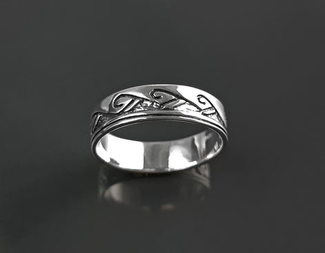 Tribal Wave Ring, Sterling Silver, Surfer Beach Band, Carved Ocean Waves Pattern, Unique Ocean Jewelry, Unisex ring
