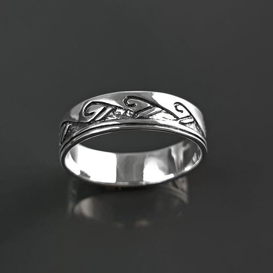 Tribal Wave Ring, Sterling Silver, Surfer Beach Band, Carved Ocean Waves Pattern, Unique Ocean Jewelry, Unisex ring
