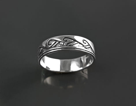 Tribal Wave Ring, Sterling Silver, Surfer Beach Band, Carved Ocean Waves Pattern, Unique Ocean Jewelry, Unisex ring