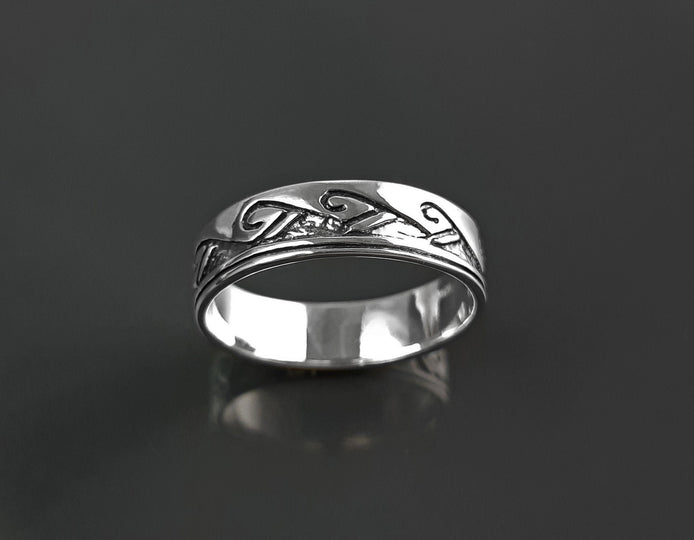Tribal Wave Ring, Sterling Silver, Surfer Beach Band, Carved Ocean Waves Pattern, Unique Ocean Jewelry, Unisex ring