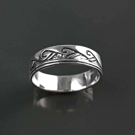 Tribal Wave Ring, Sterling Silver, Surfer Beach Band, Carved Ocean Waves Pattern, Unique Ocean Jewelry, Unisex ring