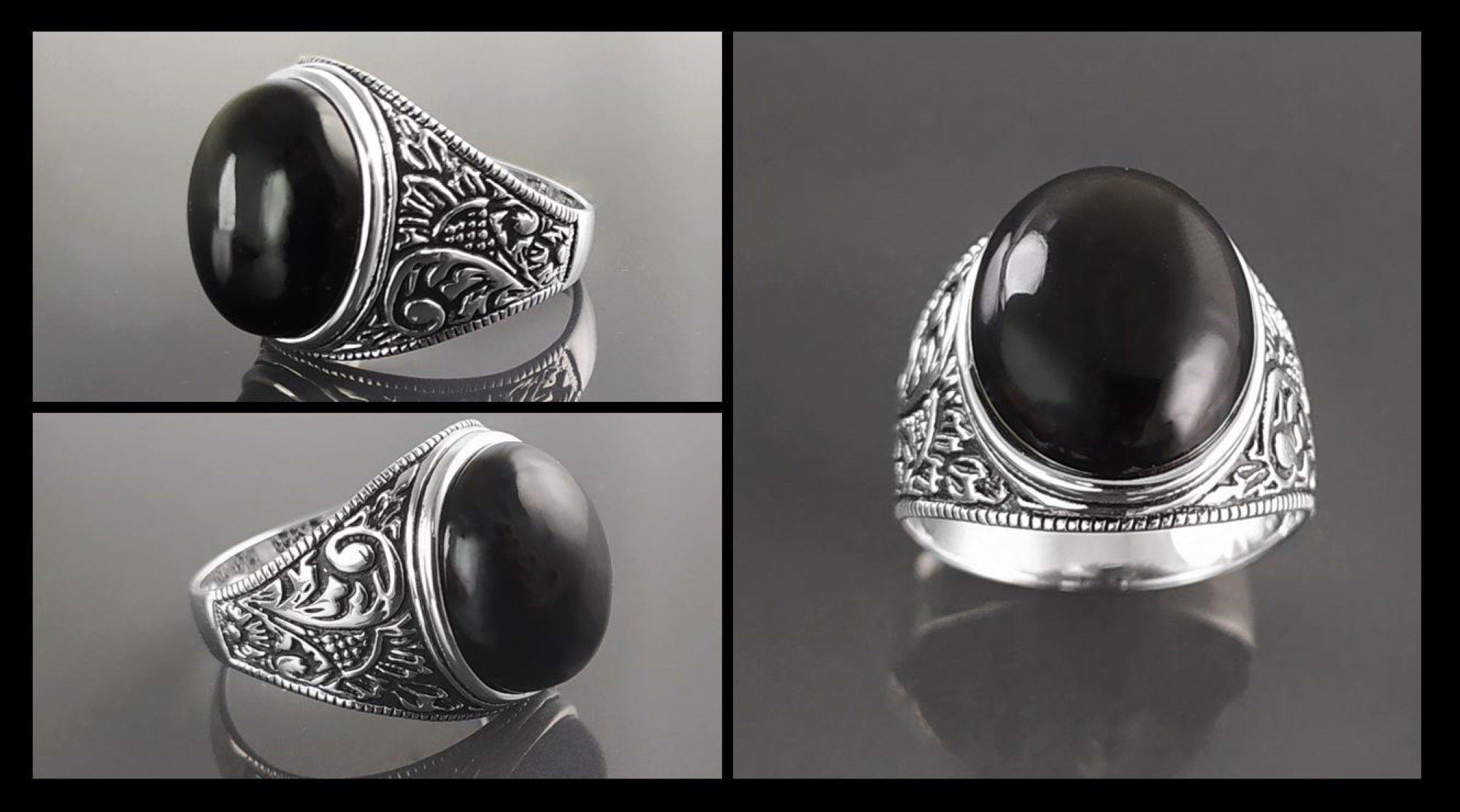 925 Hipster Tribal Ring Sterling Silver, Baroque Vintage Ring, Oval Stone Ring, Engraved Medieval Ring, Unisex Gothic Pirate jewelry
