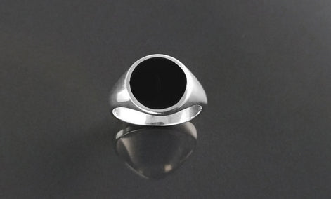 Sterling Silver Round Black Onyx Signet Ring, Unisex