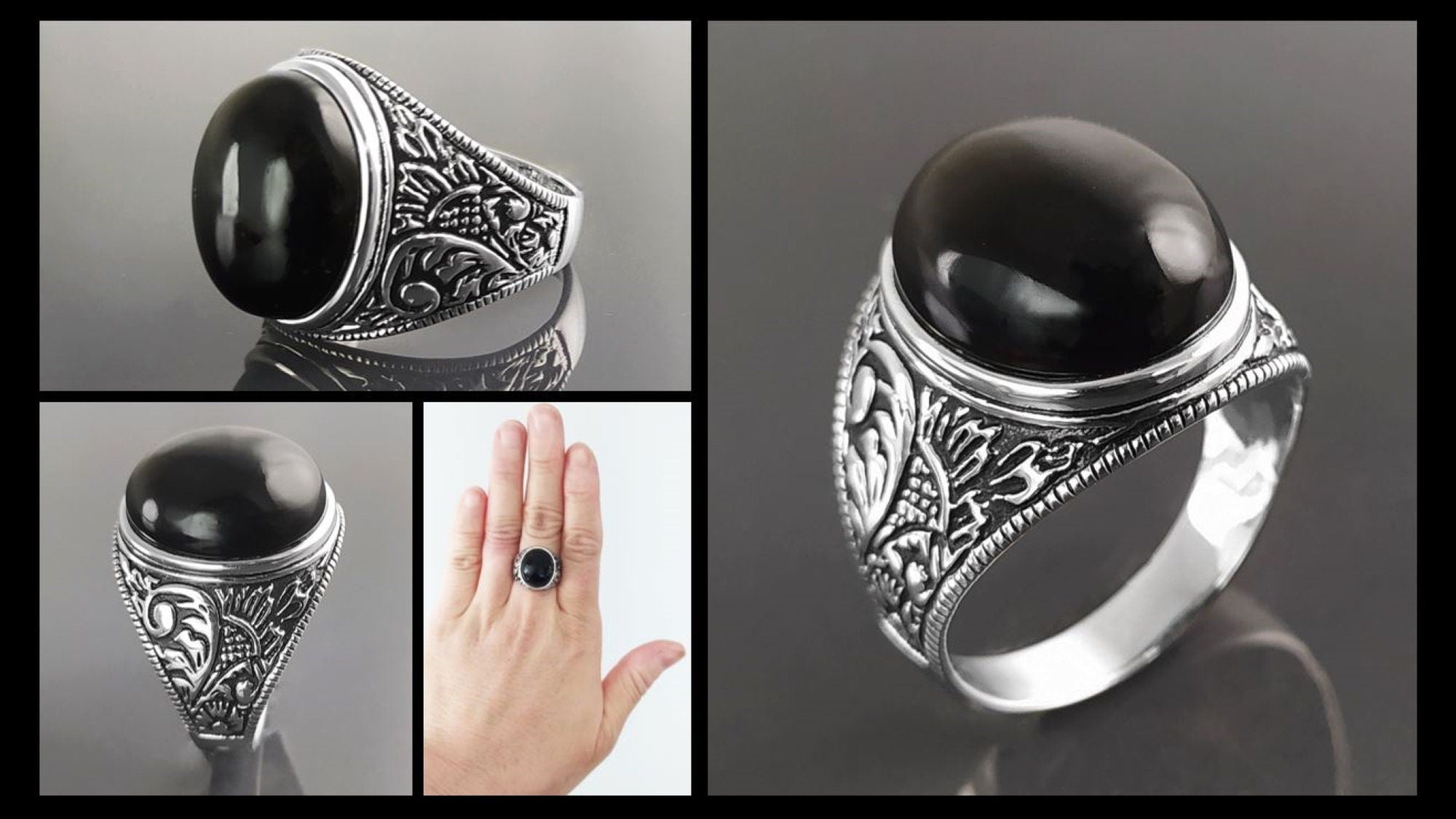925 Hipster Tribal Ring Sterling Silver, Baroque Vintage Ring, Oval Stone Ring, Engraved Medieval Ring, Unisex Gothic Pirate jewelry