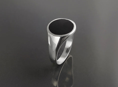 Sterling Silver Round Black Onyx Signet Ring, Unisex